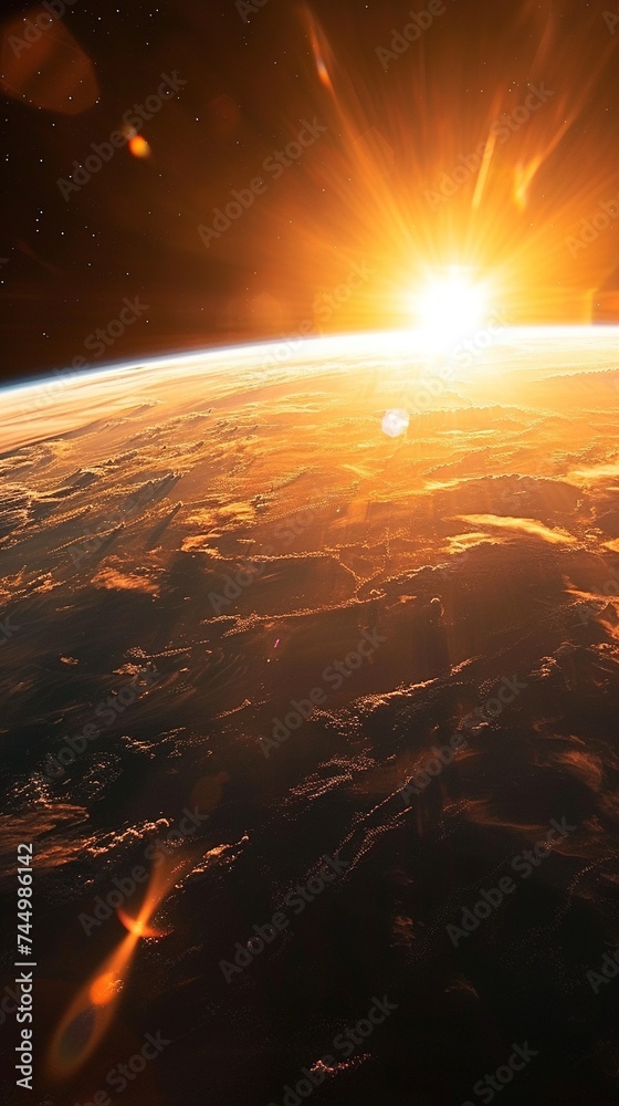 A Sunrise View from the Space Focusing on the Golden Hour 