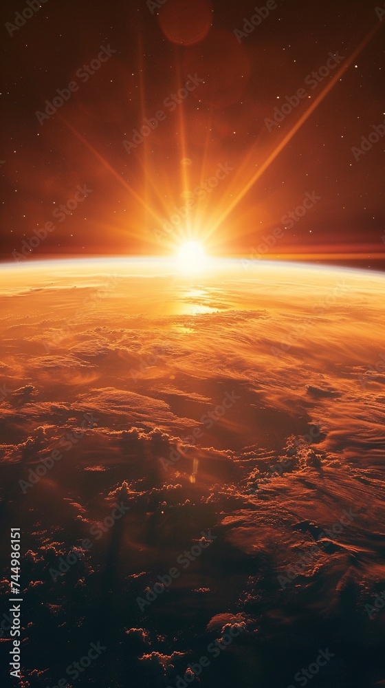 A Sunrise View from the Space Focusing on the Golden Hour 