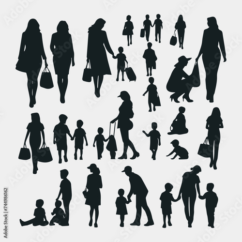 flat design mother and son silhouette collection