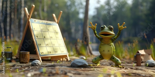 Leap Day, Frog Celebrating on a Sunny Calendar Backdrop with Joy