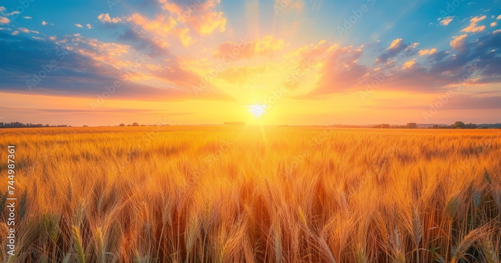 A Fantastic Sunset Casts Enchanting Glows Over Whimsical Wheat Fields