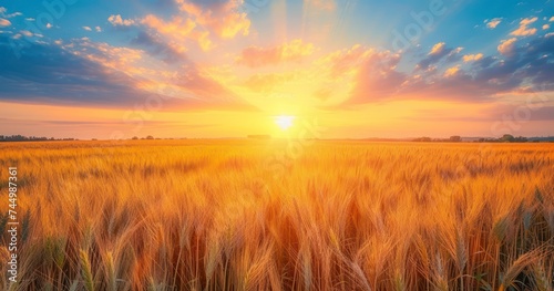 A Fantastic Sunset Casts Enchanting Glows Over Whimsical Wheat Fields © lander