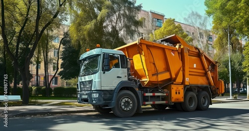 A Garbage Truck Embarks on Its Daily Route Outdoors
