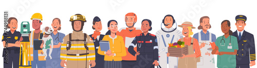 Labor Day. Crowd of people of various professions on a white background. Vector illustration