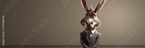 Donkey in a suit in modern 3D animation style. Liberal democrat politician