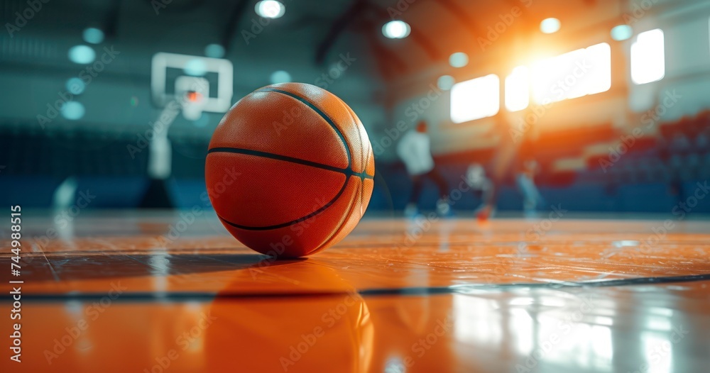 An Orange Basketball, a Hoop, and the Heart of Team Competition on the Gym Floor An Orange Basketball, a Hoop, and the Heart of Team Competition on the Gym Floor