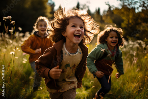 The Delightful Frolic: Hn Children at Play in the Embrace of Nature Under Bright Sunshine