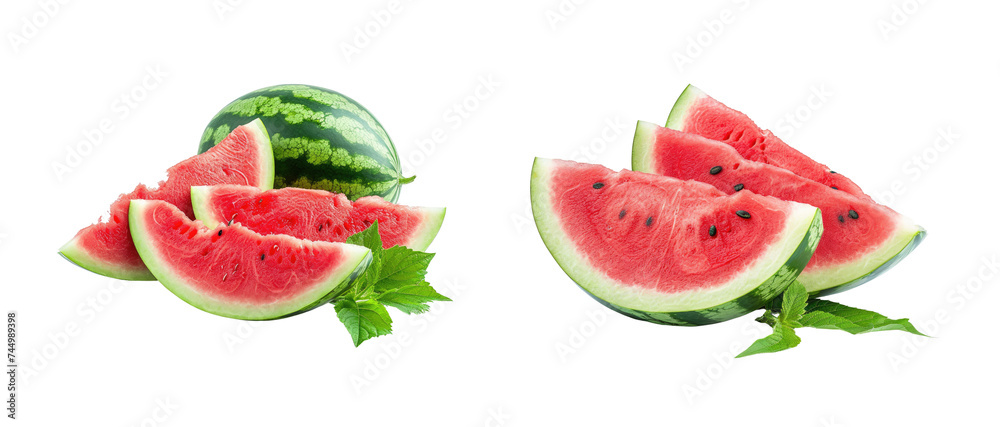 watermelon slices and leaves on transparent background watermelon slices and leaves on transparent background