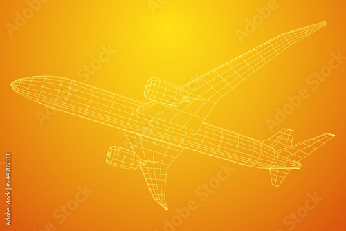 Airplane. Abstract airliner. Wireframe vector illustration
