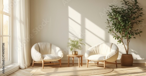 Warm-Toned Living Room Inspiration with Luxurious Cream Armchairs Set Against a White Wall