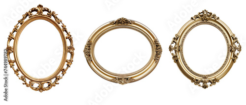 Antique gold oval frame isolated on transparent background for art display