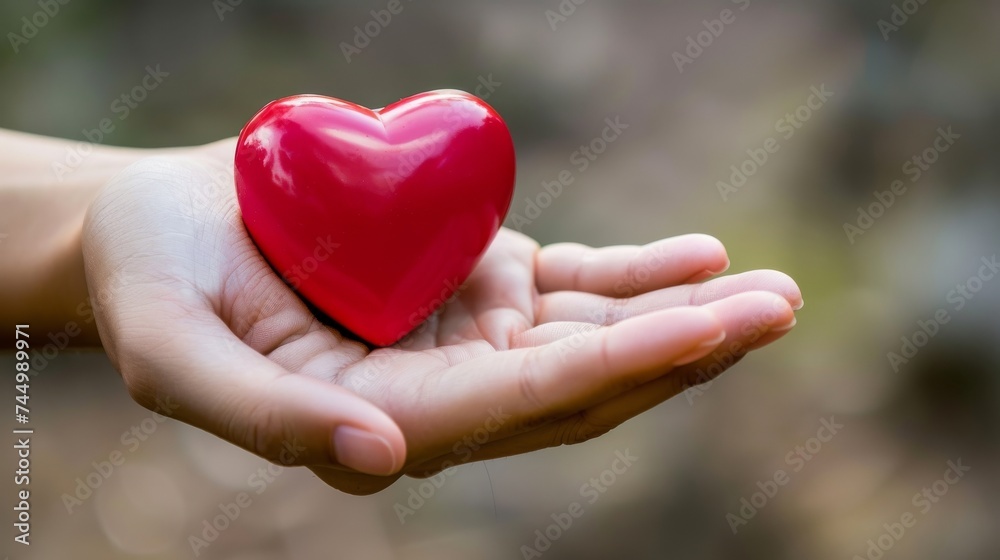 Hand with red heart symbolizing heart donation Valentines love medical charity concept Hand with red heart symbolizing heart donation Valentines love medical charity concept