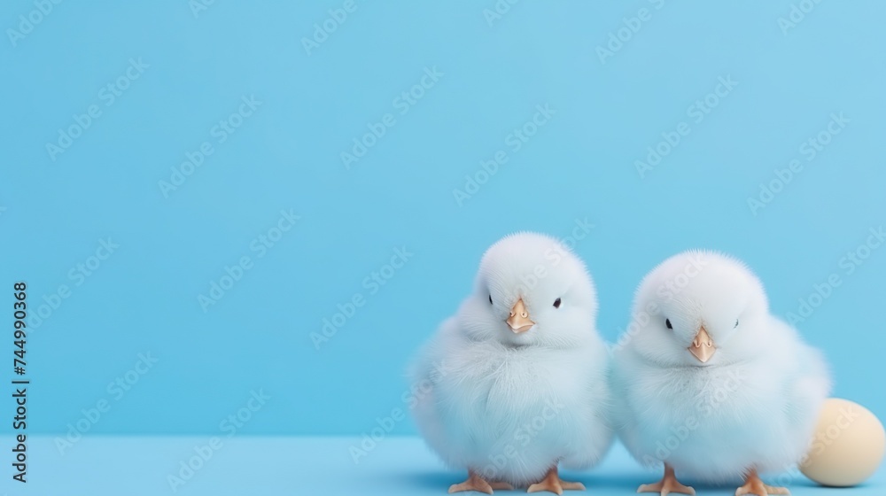 Cute spring baby chick on blue pastel color background. Cute spring baby chick on blue pastel color background.