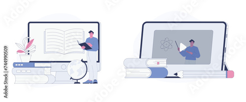Online Learning and Online School Platform. Flat Cartoon Vector Illustration. Vector illustration, suitable for web landing page, ui, mobile app.