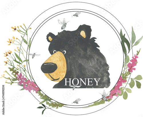Simple watercolor drawing of a bear for logo, label