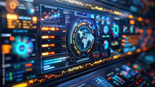 Streamlining Business, Computer Monitor Displaying Analytics and Software Data through Visualizations for Process Automation