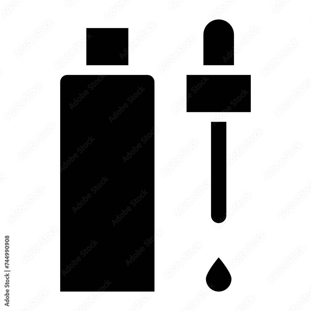 Dropper bottle with serum or oil, linear icon. Cosmetic product in vial with pipette. Dropper bottle with serum or oil, linear icon. Cosmetic product in vial with pipette.