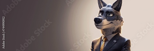 Wolf wearing a suit and tie  in modern 3D animation style