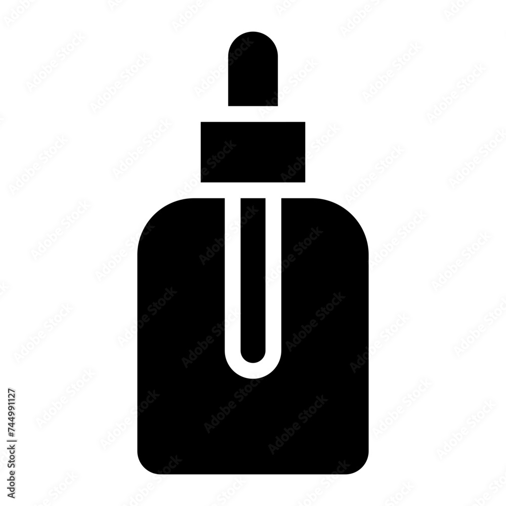 Dropper bottle with serum or oil, linear icon. Cosmetic product in vial with pipette. Dropper bottle with serum or oil, linear icon. Cosmetic product in vial with pipette.