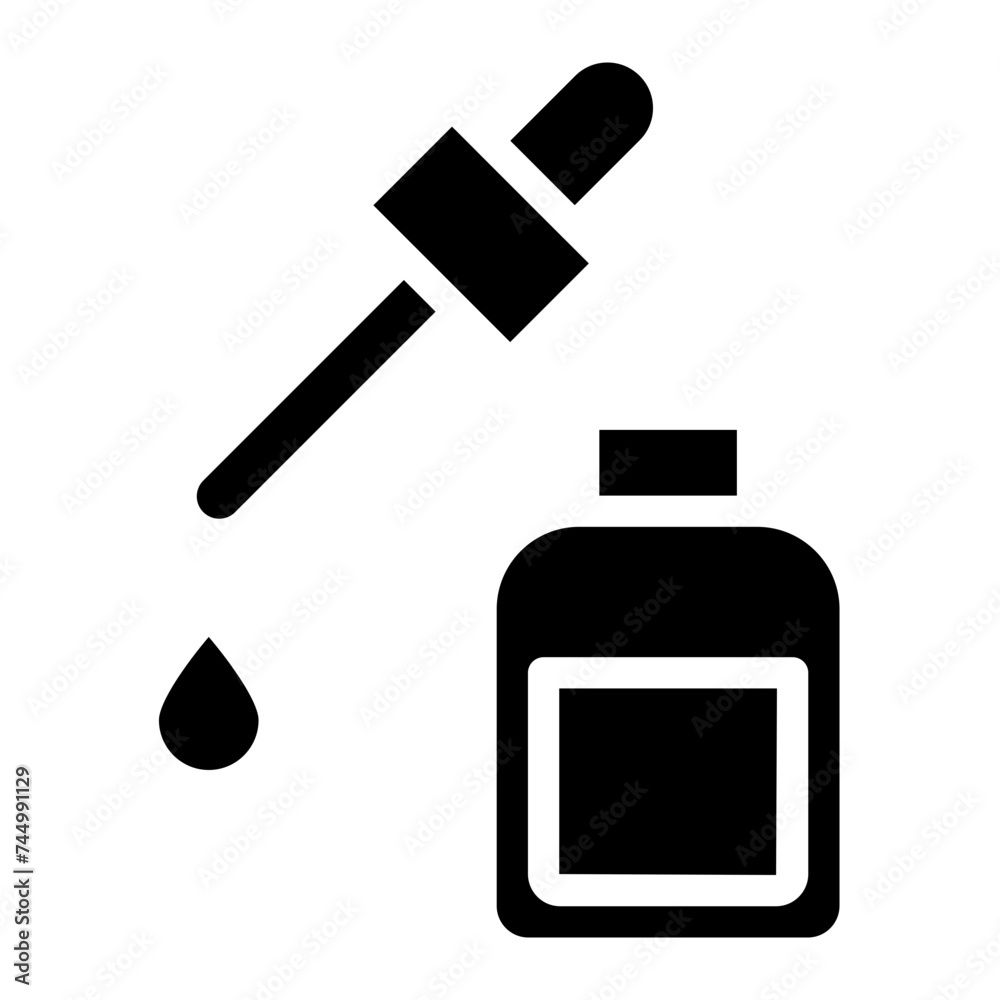 Dropper bottle with serum or oil, linear icon. Cosmetic product in vial with pipette. Dropper bottle with serum or oil, linear icon. Cosmetic product in vial with pipette.