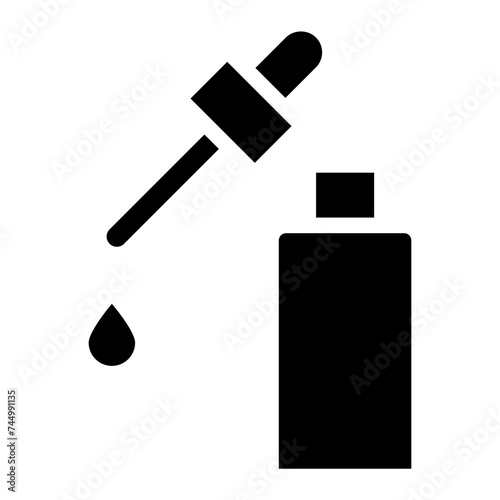 Dropper bottle with serum or oil, linear icon. Cosmetic product in vial with pipette.