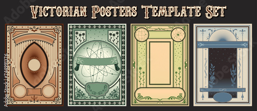 Old Diploma, Certificate, Banknote Backgrounds. Victorian, Baroque, Art-Nouveau Style Ornaments 