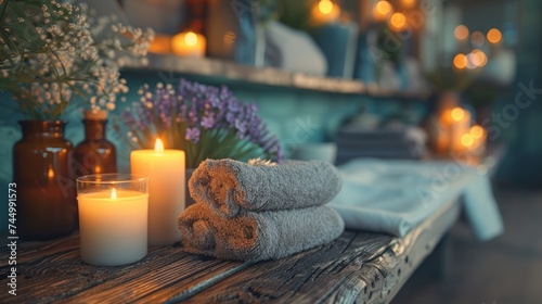 spa and massage with candles and flowers