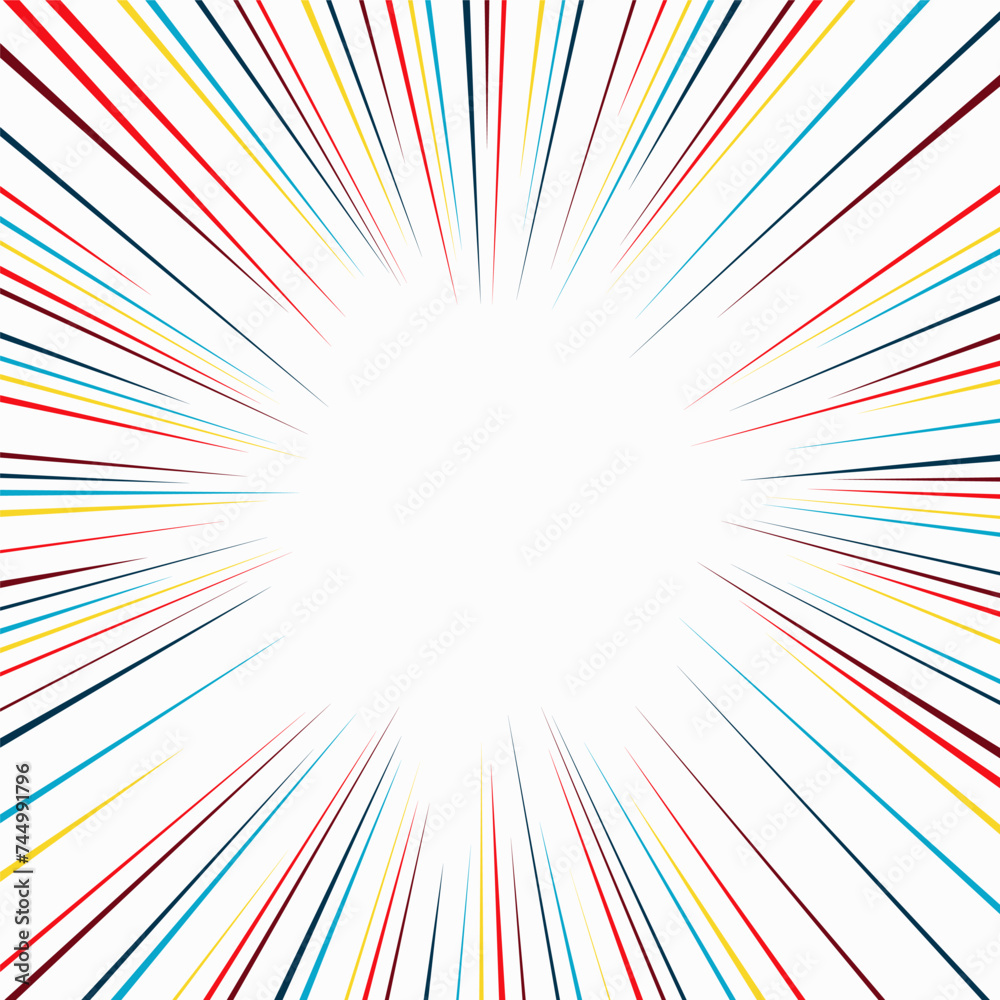Color rays of explosion. Radial speed lines background for comic books. Color rays of explosion. Radial speed lines background for comic books.