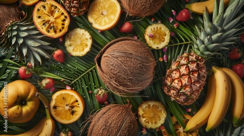 A variety of fruits are arranged on a table