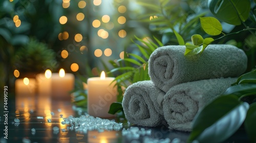 spa and massage with candles and flowers