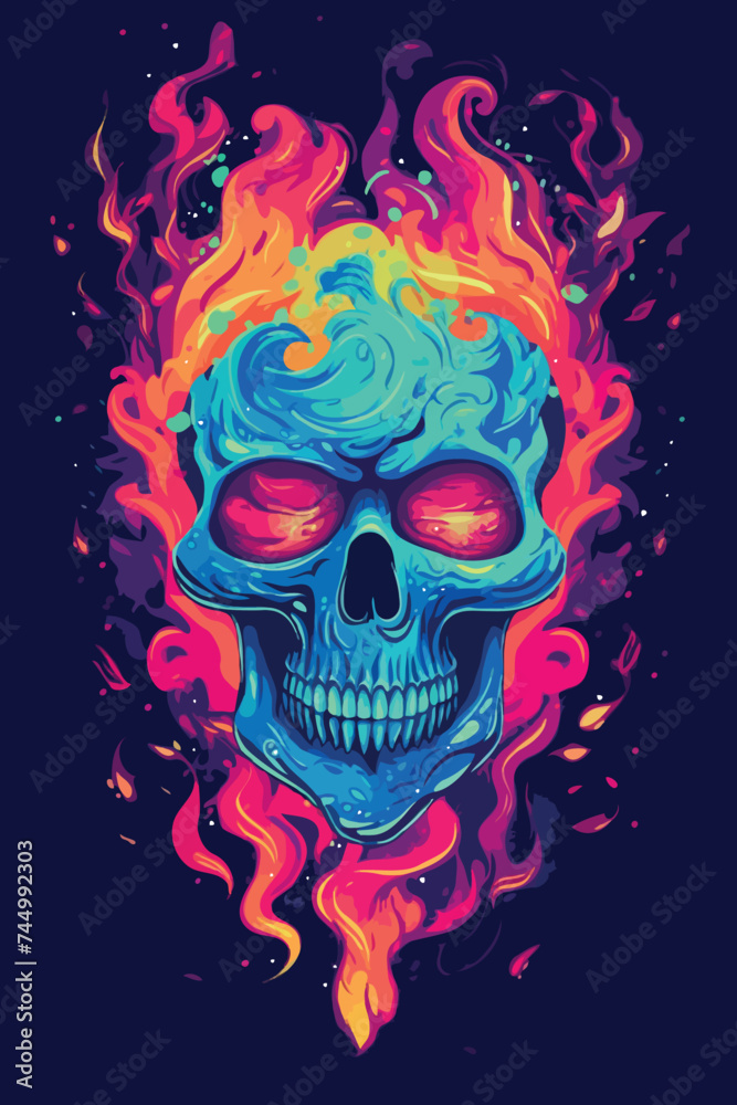 A colorful skull with flames coming out of it A colorful skull with flames coming out of it