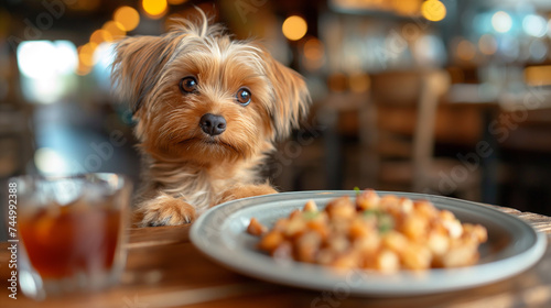 Restaurants or coffee shops that allow pets Come and sit at the table with the pet-friendly owner.