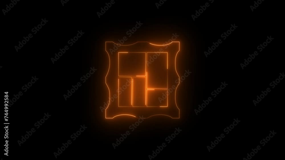 Neon glowing brown picture frame icon animation in black background Neon glowing brown picture frame icon animation in black background