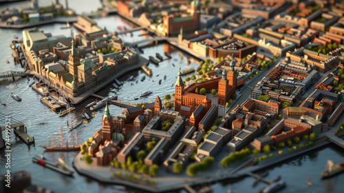 Hanseatic Horizon: 3D Cityscape. Generative AI photo