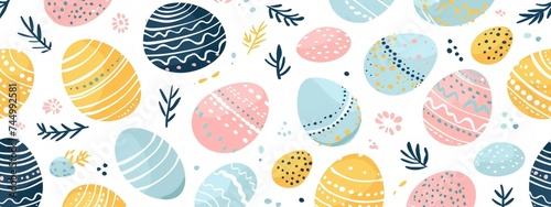 Cheerful illustration of Easter eggs in a seamless pattern, offering a fun and festive decoration option for banners, wallpapers, and cards.