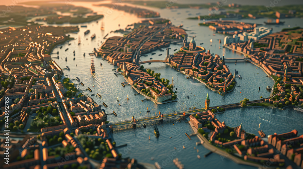 Hanseatic Horizon: 3D Cityscape. Generative AI - obrazy, fototapety, plakaty 