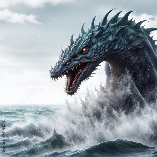 3D illustration of a sea monster, with sharp teeth and an angry expression