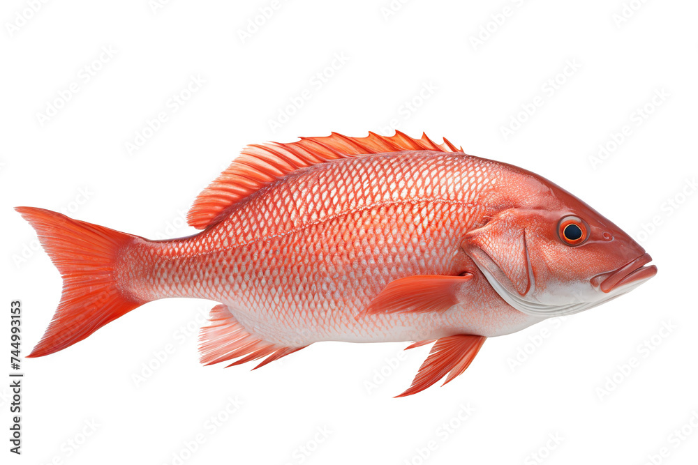 Image of a red snapper fish isolated on white background. Fresh food. Underwater animals. Generative AI. Image of a red snapper fish isolated on white background. Fresh food. Underwater animals. Generative AI.