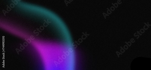 Purple pink glowing blurred abstract gradient wave on black background grainy noise texture banner copy space