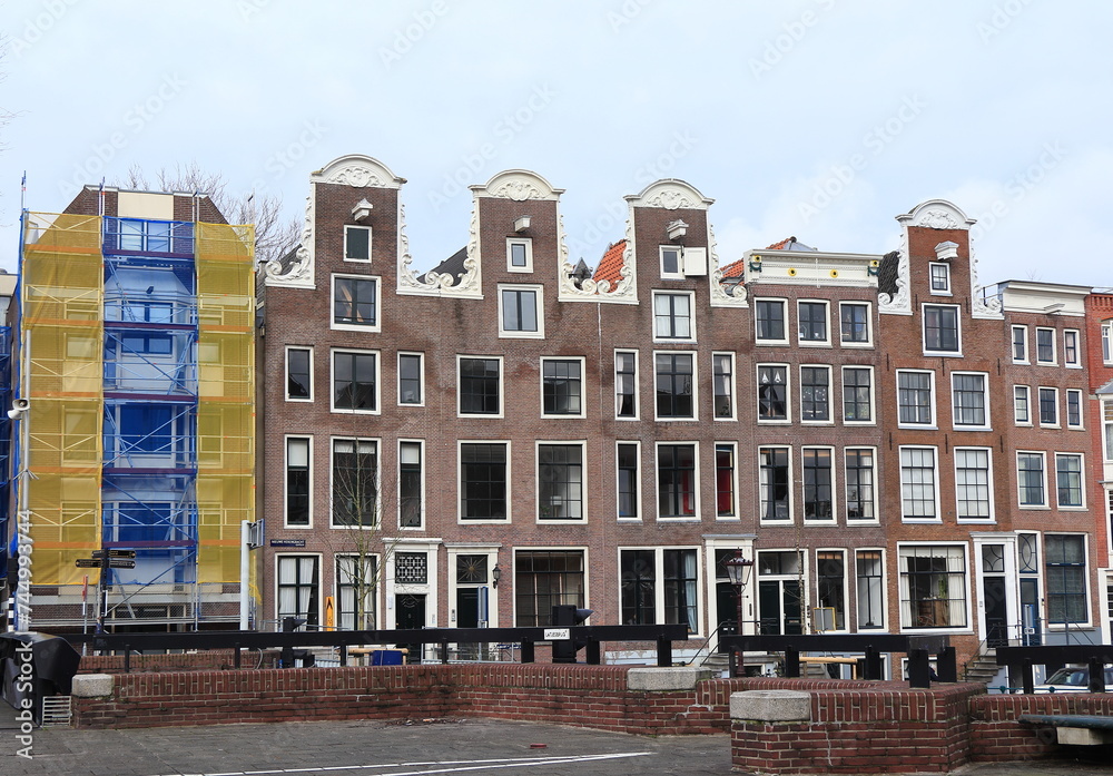 Amsterdam Street View with Nieuwe Herengracht Canal House Facades View, Netherlands