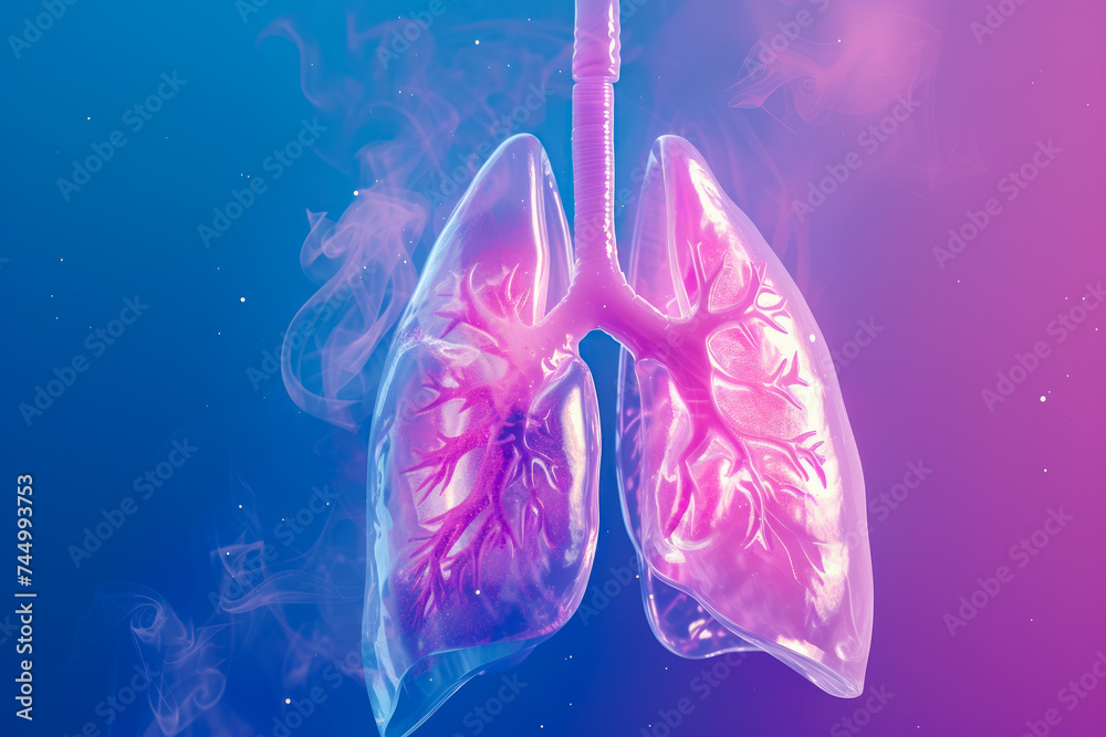 lung with a pink color and a air shape and a health overlay on the breath - obrazy, fototapety, plakaty 