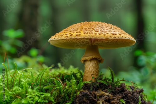 mushroom with a brown color and a cap shape and a protein overlay on the stem