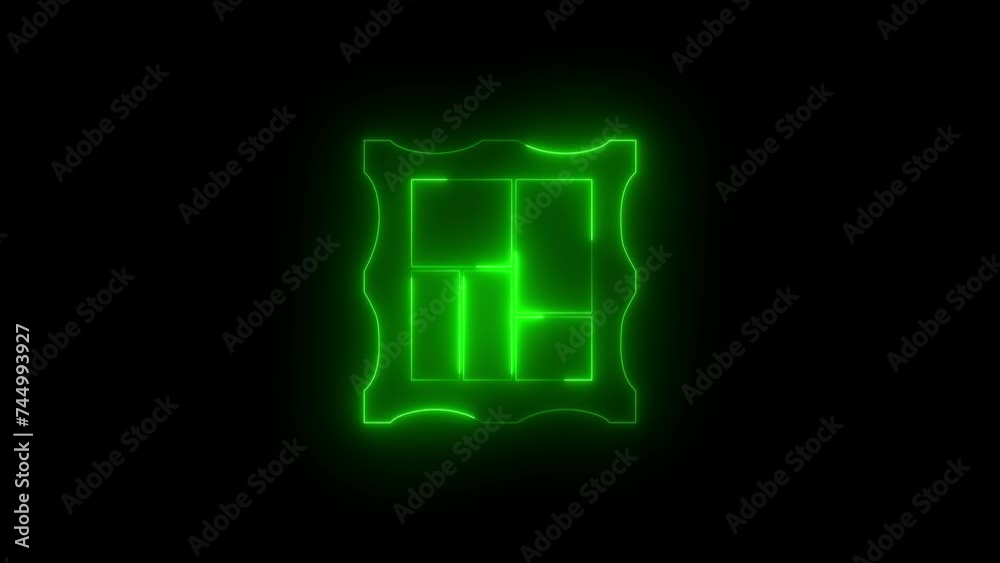 Neon glowing green picture frame icon animation in black background Neon glowing green picture frame icon animation in black background