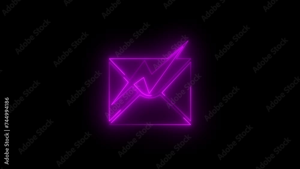 Neon glowing pink electronic mail icon animation in black background