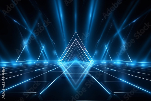 Background of empty stage show neon light and laser