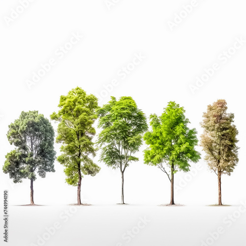 Collection Realistic Trees Isolated on White Background.