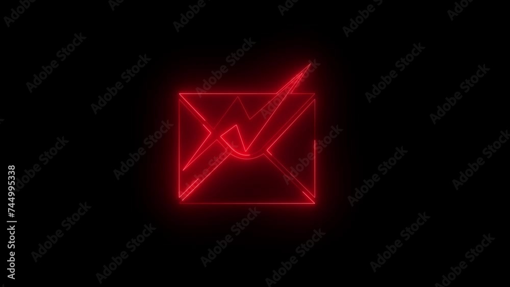 Neon glowing red electronic mail icon animation in black background Neon glowing red electronic mail icon animation in black background