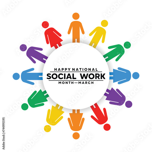 National Social Work Month. People and text at the center. Cards, banners, posters, social media and more.