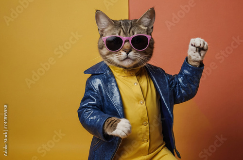 funny dancing cat isolated background