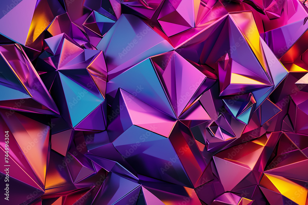 A 3D geometric abstraction with a jewel tone color scheme. The shapes are prisms and octahedrons A 3D geometric abstraction with a jewel tone color scheme. The shapes are prisms and octahedrons